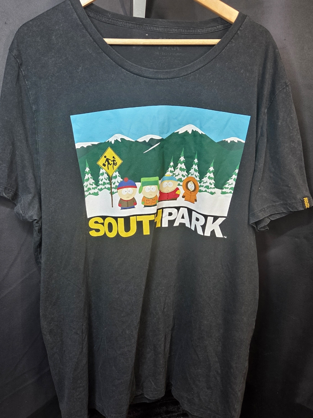 South Park Mens Graphic T Shirt 2XL XXL Black Soft Wash Bus Stop